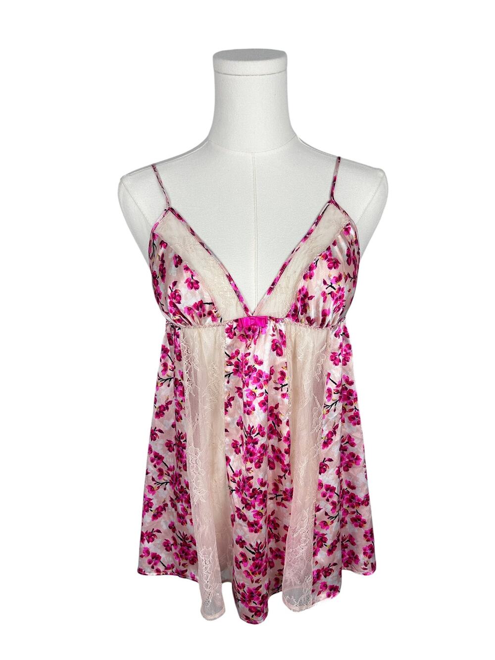 Victoria's Secret Lace Insert Pink Floral Baby Doll Slip Top S